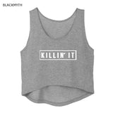 BLACKMYTH Tank Tops Women Killin It Letter Print Sporting Fitness Vest Sleeveless Crop Top