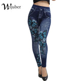 Weljuber Women Leggings Autumn Jeans Leggings Slim Mock Pocket
