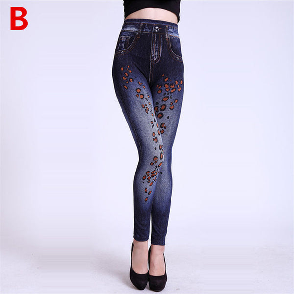 Weljuber Women Leggings Autumn Jeans Leggings Slim Mock Pocket