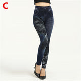Weljuber Women Leggings Autumn Jeans Leggings Slim Mock Pocket