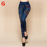Weljuber Women Leggings Autumn Jeans Leggings Slim Mock Pocket