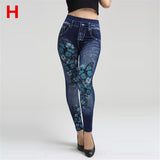Weljuber Women Leggings Autumn Jeans Leggings Slim Mock Pocket