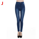 Weljuber Women Leggings Autumn Jeans Leggings Slim Mock Pocket