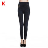 Weljuber Women Leggings Autumn Jeans Leggings Slim Mock Pocket