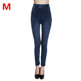 Weljuber Women Leggings Autumn Jeans Leggings Slim Mock Pocket