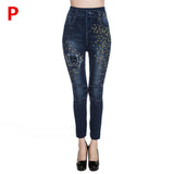 Weljuber Women Leggings Autumn Jeans Leggings Slim Mock Pocket