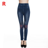 Weljuber Women Leggings Autumn Jeans Leggings Slim Mock Pocket