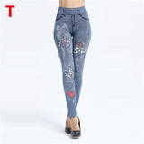 Weljuber Women Leggings Autumn Jeans Leggings Slim Mock Pocket