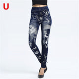 Weljuber Women Leggings Autumn Jeans Leggings Slim Mock Pocket