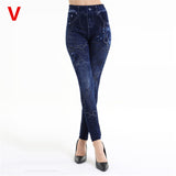 Weljuber Women Leggings Autumn Jeans Leggings Slim Mock Pocket
