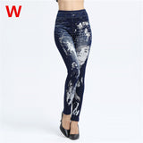 Weljuber Women Leggings Autumn Jeans Leggings Slim Mock Pocket