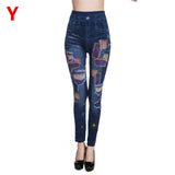 Weljuber Women Leggings Autumn Jeans Leggings Slim Mock Pocket