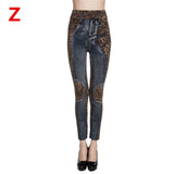 Weljuber Women Leggings Autumn Jeans Leggings Slim Mock Pocket