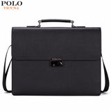 Business Man Bag Theft proof Lock Black Leather Briefcase
