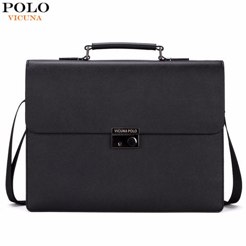 Business Man Bag Theft proof Lock Black Leather Briefcase