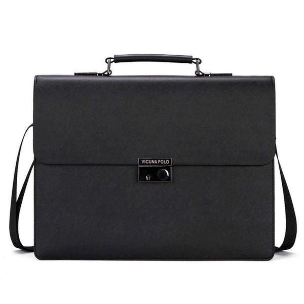 Business Man Bag Theft proof Lock Black Leather Briefcase