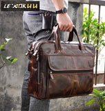Men Oil Waxy Leather Antique Design Business Briefcase Laptop