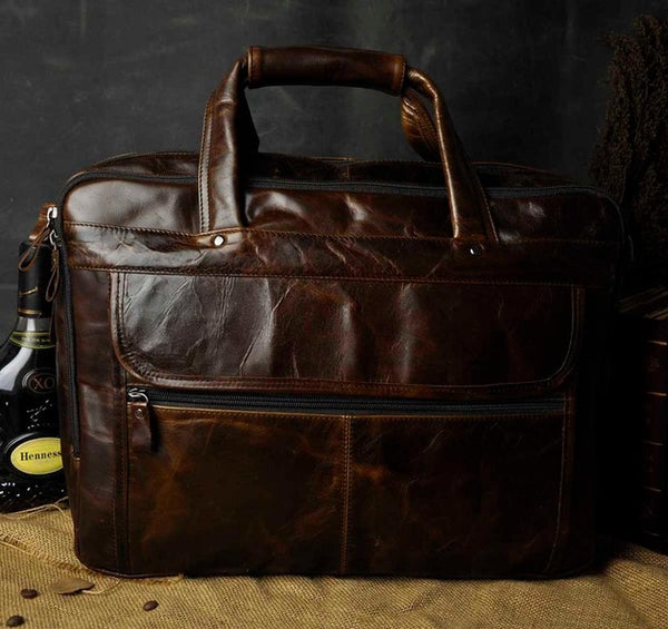 Men Oil Waxy Leather Antique Design Business Briefcase Laptop