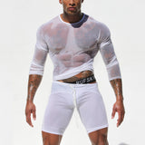 Man's T-Shirt Sexy Transparent Male Summer Long Tshirt